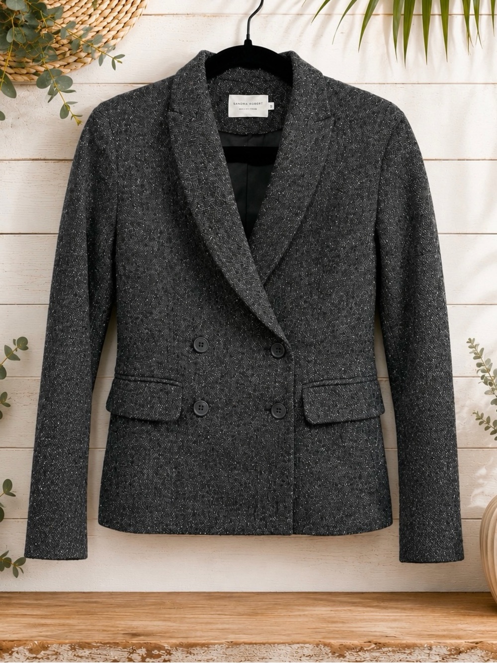 Shades of Grey Womens Size O Jacket Wool Blend Tweed Blazer Grey Peacoat Style